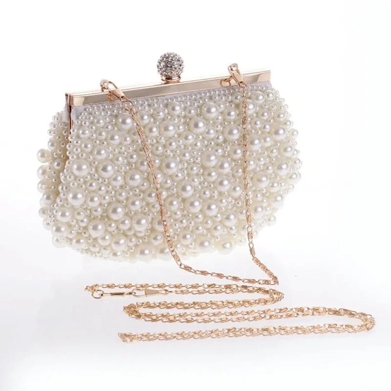 

Luxury Pearl Women Bag Fashion Two Sided Beaded Evening Bags Wedding Bridal Handbag Pearl Beaded Lace Fashion Rhinestone Bags