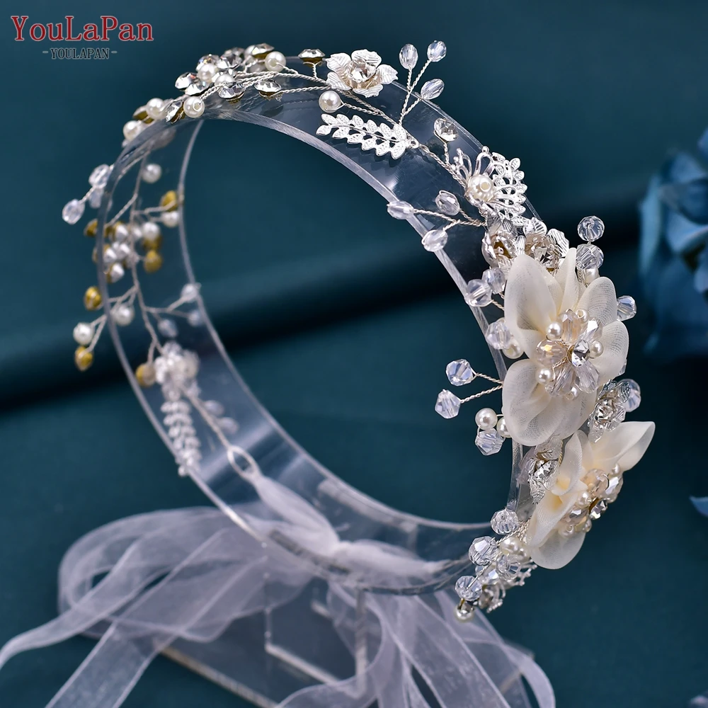 YouLaPan Bride Headdress Organza Flower Headpiece Hair Accessories for Wedding Woman Head Jewelry Bridal Hair Band Earring HP275