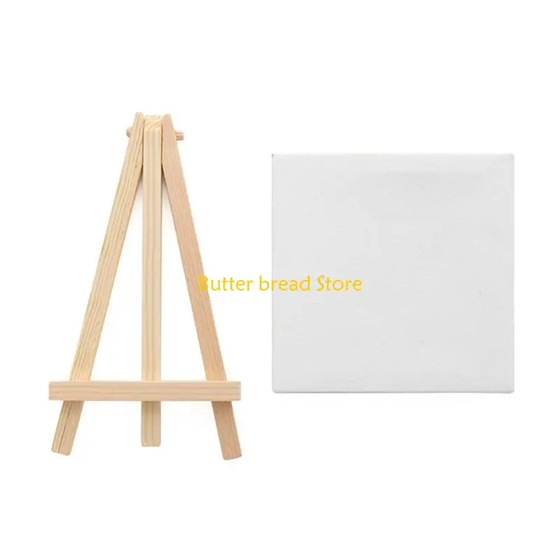 W89C Children Art Drawing Set with Easel Painting Canvas Acrylics Paint Paintbrush and 10-well Palettes