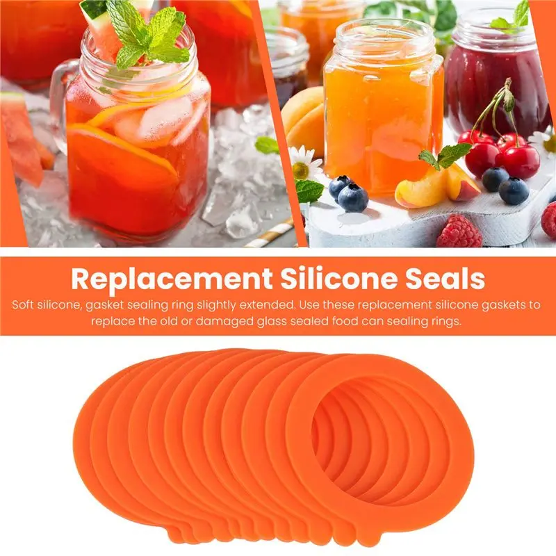 A01F-12 Pack Silicone Replacement Gasket, Airtight Rubber Seals Rings For Mason Jar Lids, Leak-Proof Canning Silicone