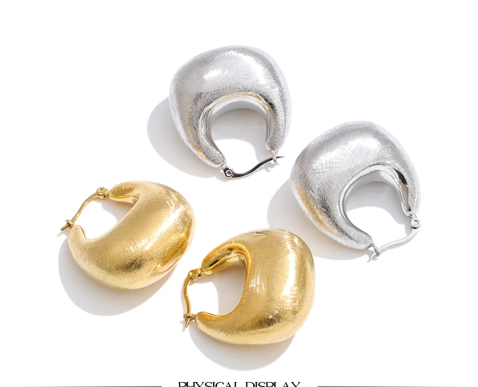 Yhpup Persönliche Edelstahl-Creolen für Damen, 14K Gold PVD-beschichtet, geometrischer Alltagsschmuck, hohe Qualität – Detail 5