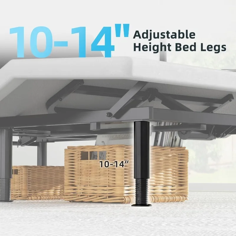 Telaio base letto regolabile Queen, massaggio e telecomando wireless, doppie porte USB, struttura letto imbottita ergonomica, motore di sollevamento, sotto essere