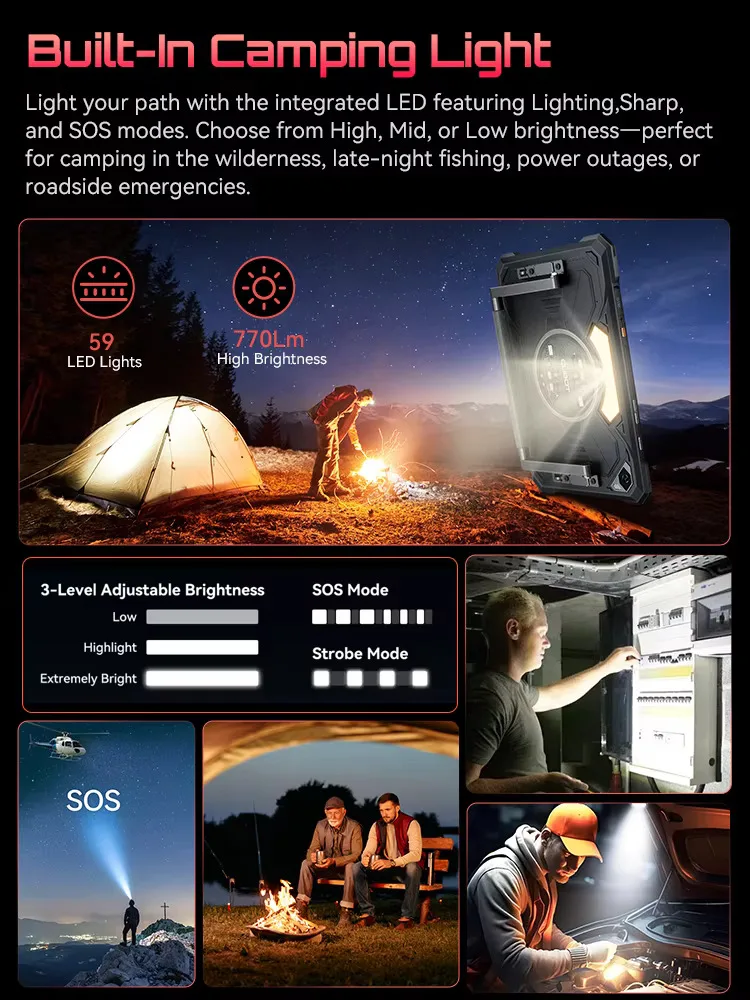 Cubot TAB KingKong S Tablet Android 15 15300 mAh Battery 16GB RAM(6+10)+256GB ROM 10.1" 90Hz Display Camping Light 48MP Camera