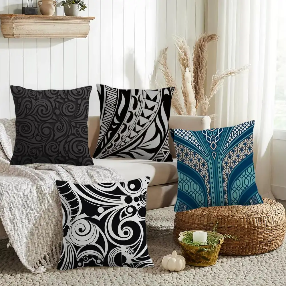 Autumu Maori Tribe Samoa Polynesia Cushion Cover Double-Sided Printed Organic Linen Pillow Cover, Decorative for Sofa Home