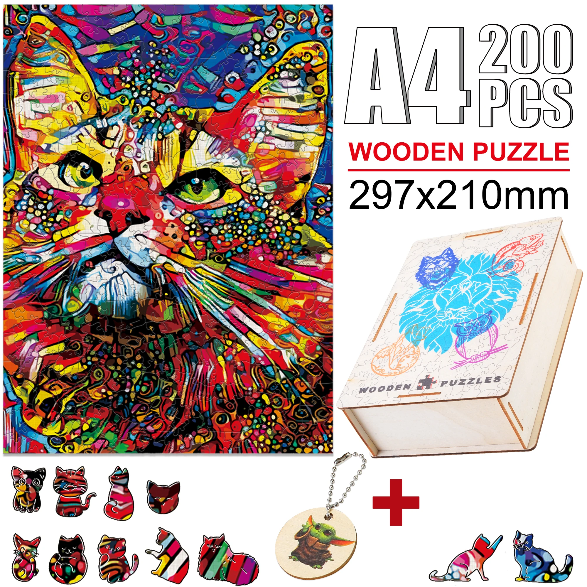 Beautiful Cat Wooden Puzzles Elegant Shape Wooden Animal Puzzles For Kids Adults Challenging DIY Drawing Montessori Toy