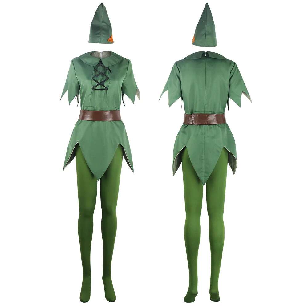 

Fantasy Movie Peter Cosplay Jumpsuit Pan Costume Ears Belt Stockings Boots Hat Shoes Men Women Adult Outfit Halloween Party Suit