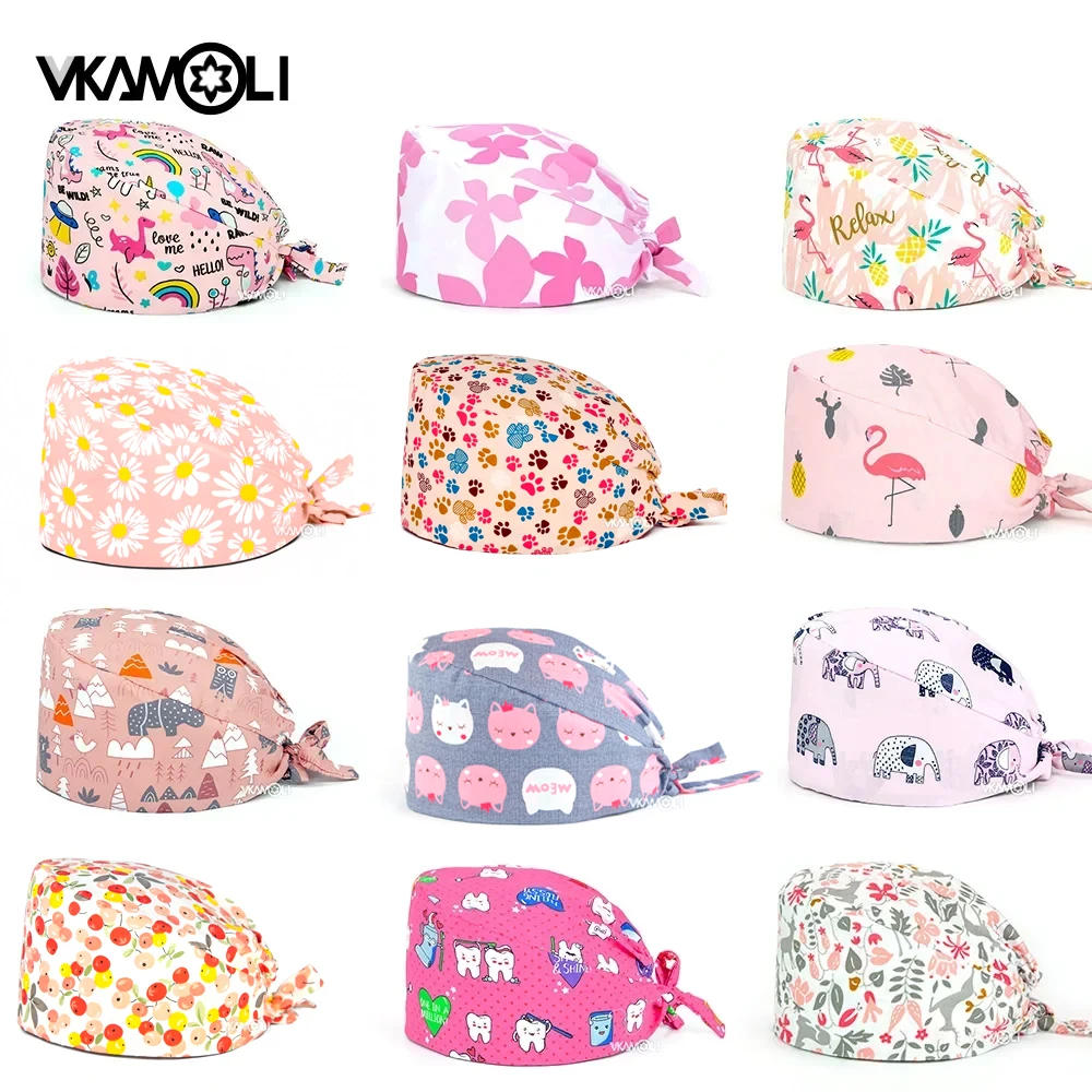 

Розовое платье с принтом шляпы для мужчин и женщин Рабочая шляпа скраб шапки Gorro, защищающая малыша от солнца и медсестра Quirofano скраб шапки сапоги из флока с ажурной кромкой на шапка аксессуары для медсестер