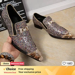 luxury brand Men shoes glitter gold italian wedding dress shoes men leather pointed toe formal shoes plus size men shoes