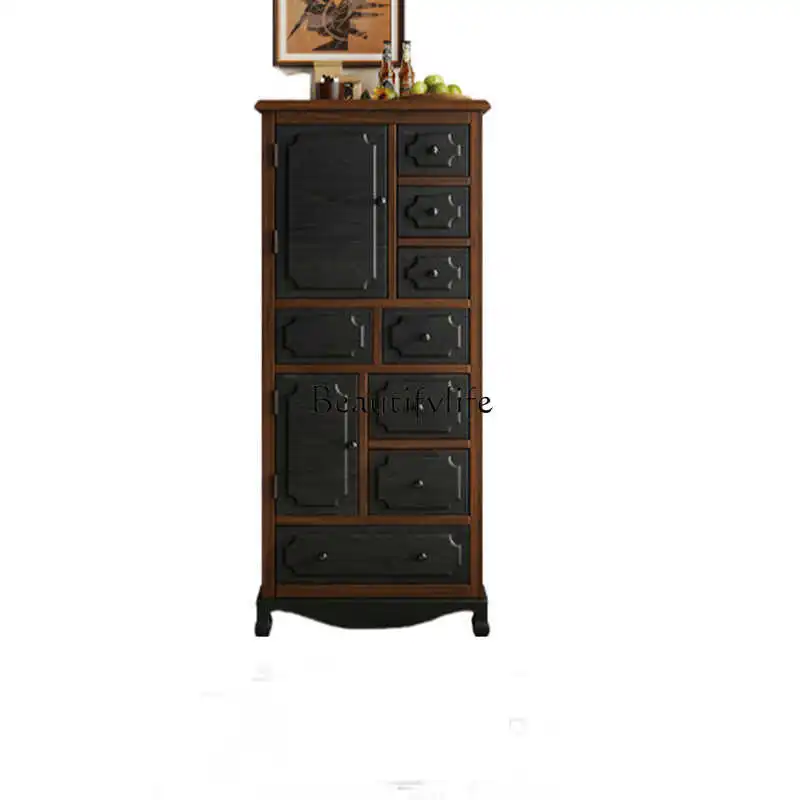 

*American retro solid wood chest, antique partition decoration, multi-functional bedroom cabinet by the wall