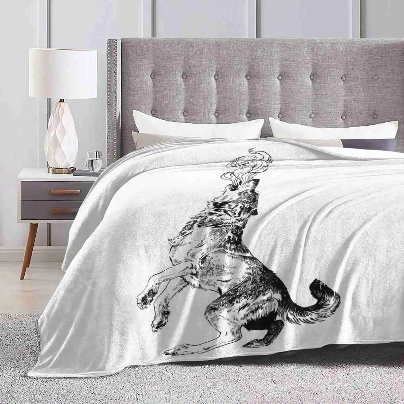 Howling Wolf All Sizes Soft Cover Blanket Home Decor Bedding Wolf Howl Howling Ink Tattoo