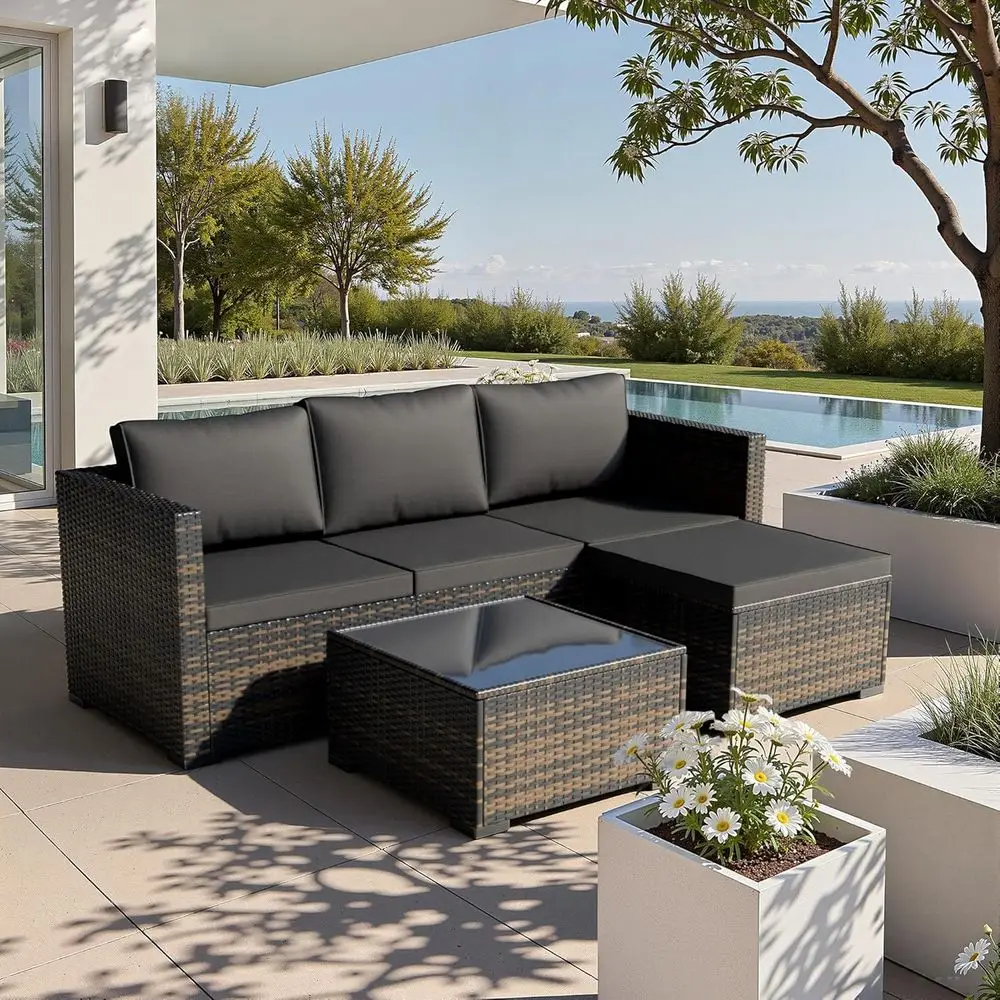 

Комплект садовой мебели из 5 предметов с широкими подлокотниками - всепогодный диван из искусственного ротанга для сада, зоны у бассейна и балкона