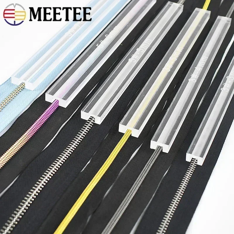 Meetee 3# 5# DIY Zip Repair Tools Zipper Gluing Anti-overflow Ruler Handmade Leather Tool Garment Zippers Sewing Accessories