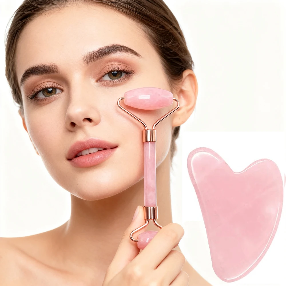 Gua sha raspador placa e rolo rosto pescoço spa massagem para cuidados com a pele rotina relaxamento muscular levantamento contorno salão de beleza