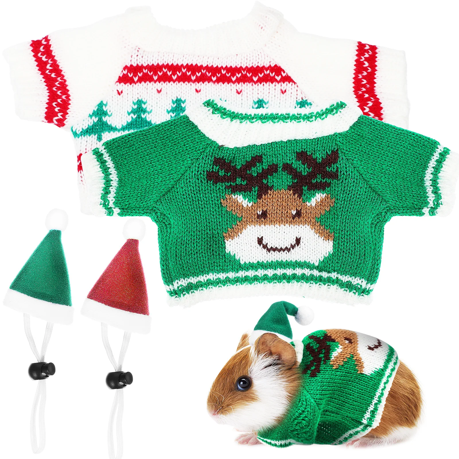 

1Set Small Pet Christmas Outfit Soft Warm Winter Sweater Bunny Guinea Pig Hamster Costume Xmas Hat Party Accessories