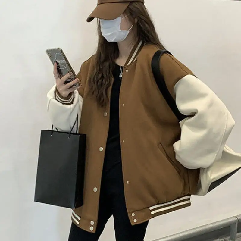

Korean style thickened baseball jacket with plush, women's college style, fashionable and versatile, loose casual jacket jacket