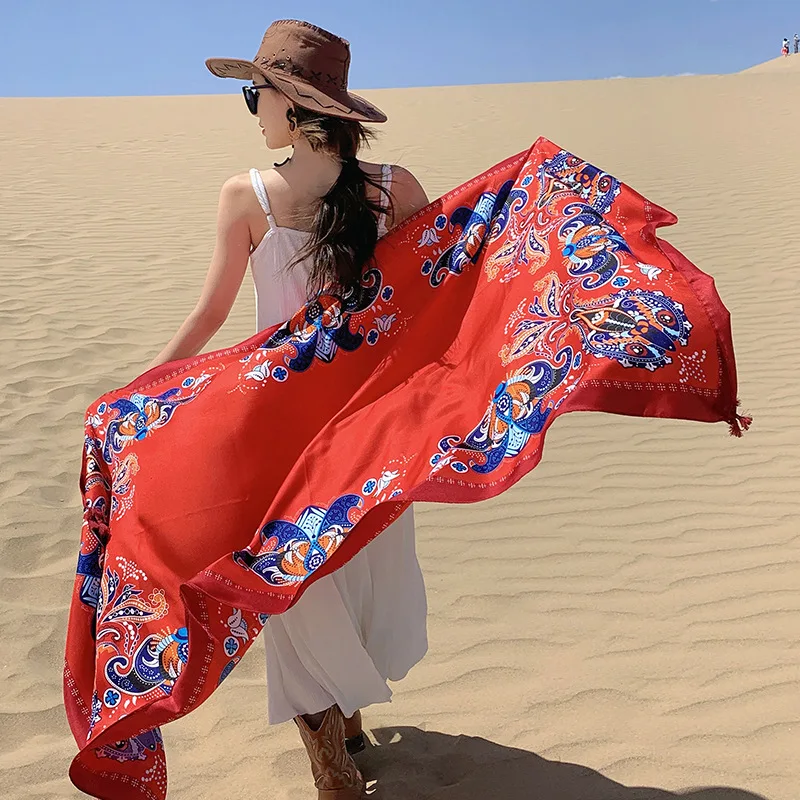 Bufanda con estampado étnico de protección solar para mujer, chales largos de gran tamaño, traje de baño brasileño, toalla para cubrir el baño, ropa de playa