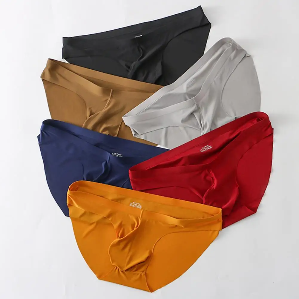 Male Panties Solid Color Triangle Cutting Ice Silk Mid-Waist Male Underwear Anti-pilling Men Underpants Male Clothing