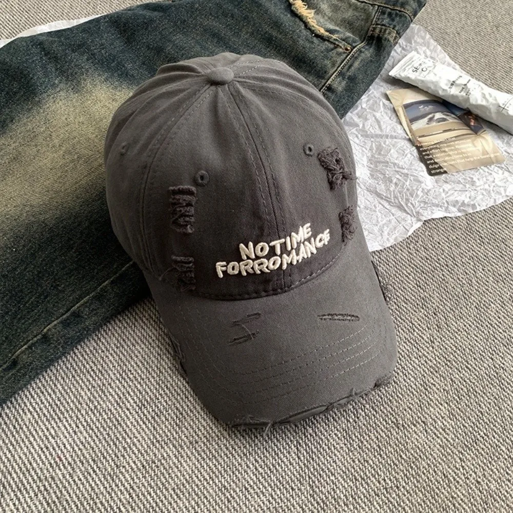 Boné de beisebol rasgado ajustável alfabeto bordado lavado algodão buracos boné de pico viseira carta vintage chapéu de beisebol adolescentes