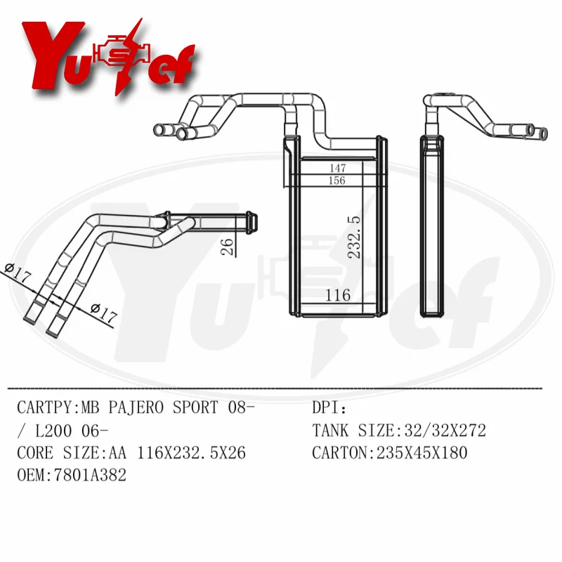 ALL ALUMINUM HEATER CORE FITS FOR MITSUBISHI L200 2005-2012 7801A382