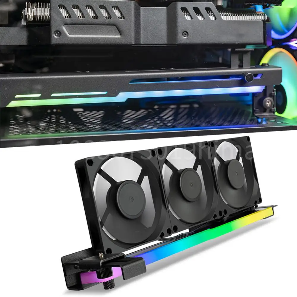 

2 in 1 Graphics Card Radiator 1800RPM 5V 3Pin ARGB RGB LED Graphics Card Holder with 3x80mm Fans Graphics Card Cooling Fan