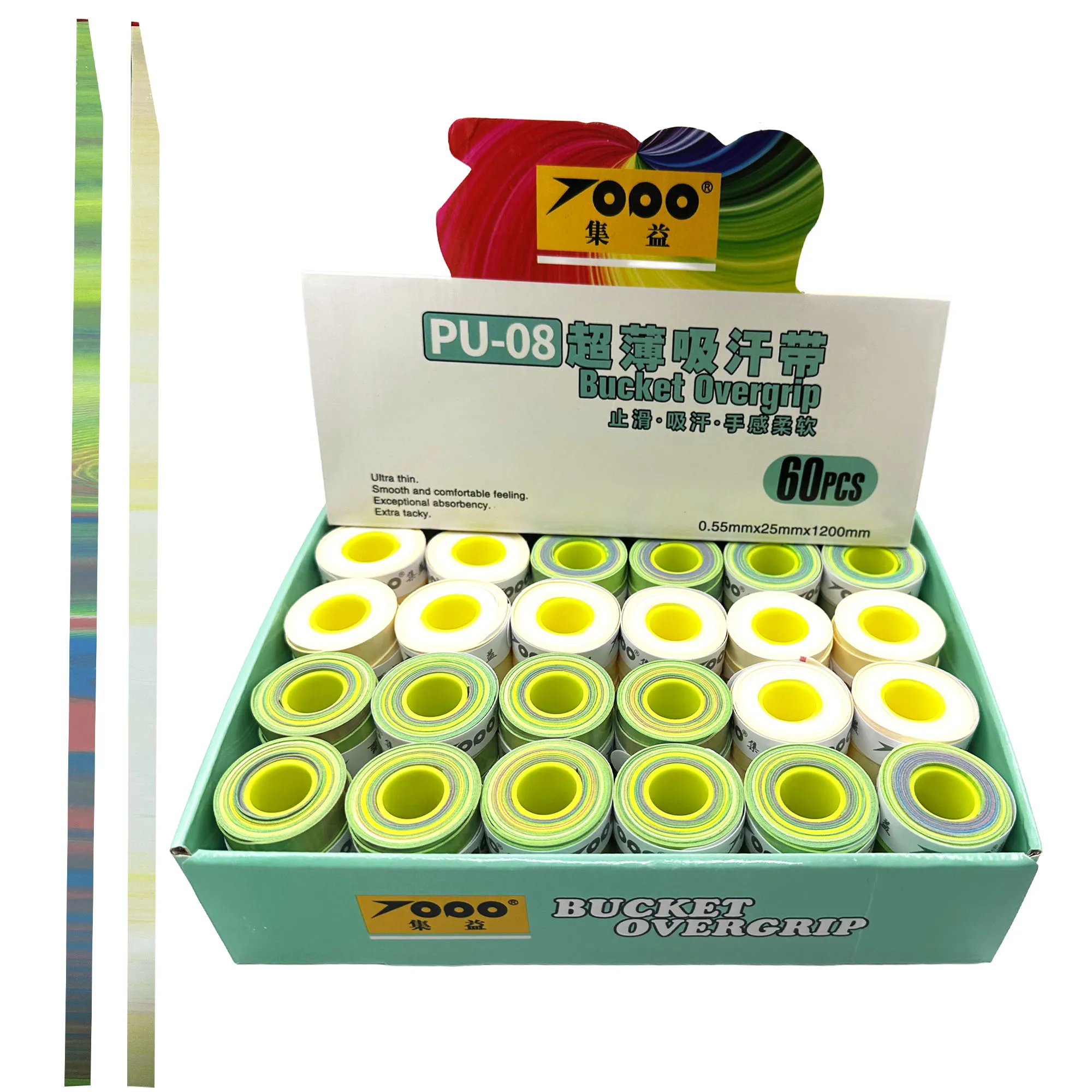 

60pcs/Box 0.55mm Ultra-Thin Gradient Overgrip Tape for Tennis, Badminton, Golf Rackets, Fishing Rods Sweat Absorbent Grip Tape