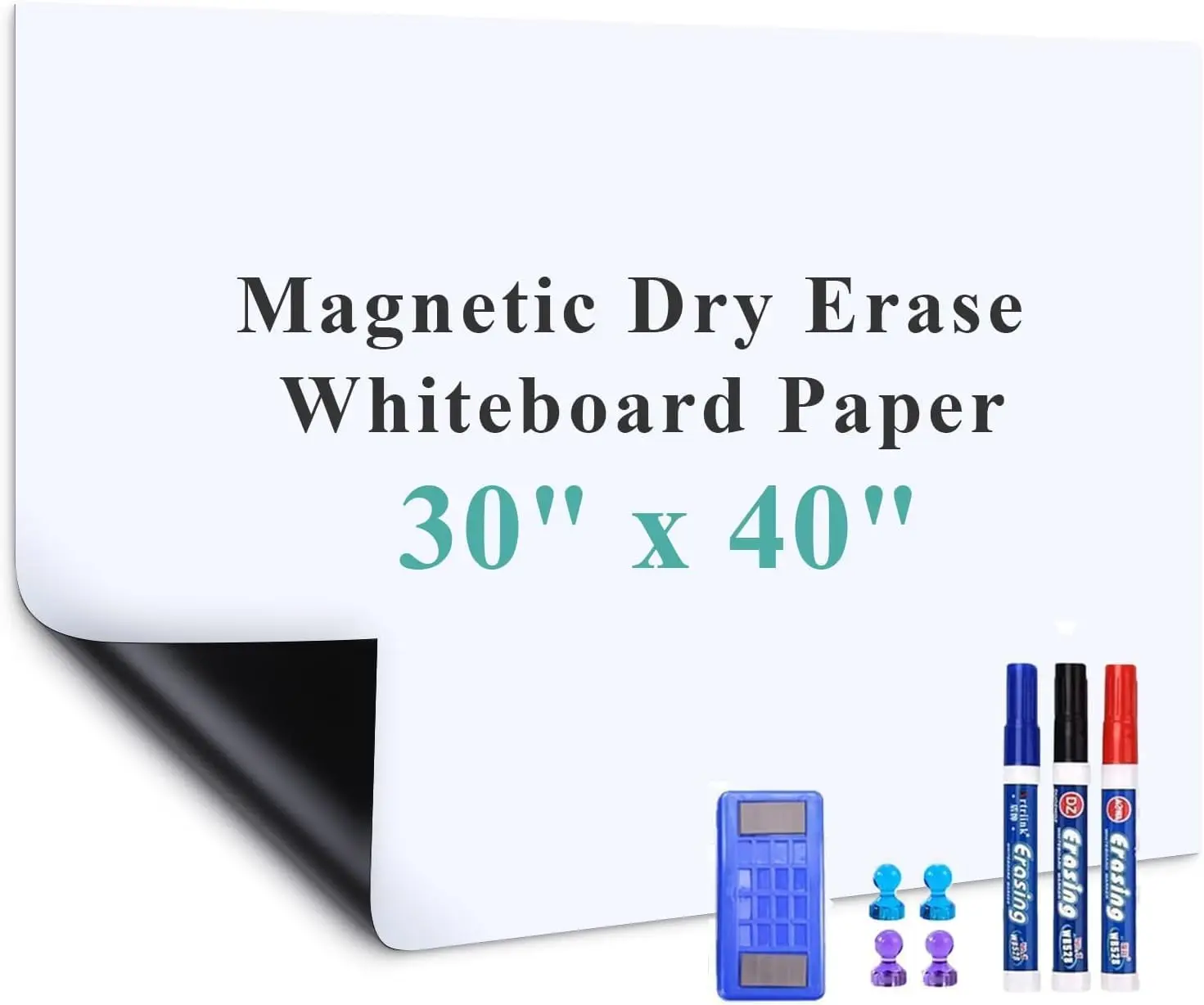 

Wide Self-Adhesive Whiteboard Sticker 40x30 inch, Magnetic Receptive Dry Erase Wall Decal, No Ghosting Family Planner for Home