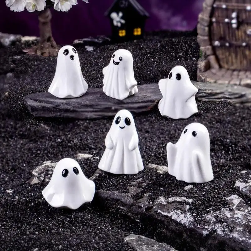 10pcs Mini Resin Ghost Mini Spooky Halloween Figurines For Micro Landscape DIY