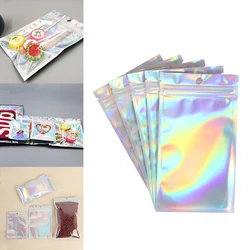 20Pcs Holographic Laser Mini Aluminum Foil Zip Lock Bags One Side Clear Flat Zip lock Bath Salt Cosmetic Bag Zipper Bags 10Sizes