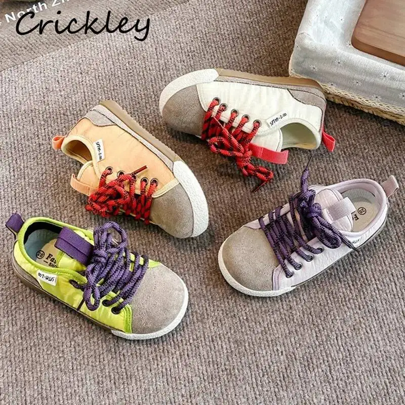 Patchwork Color Kids Sneakers Fashion Lace Up Boys Girls Casual Shoes Soft Bottom Comfortable Children Sport Shoes