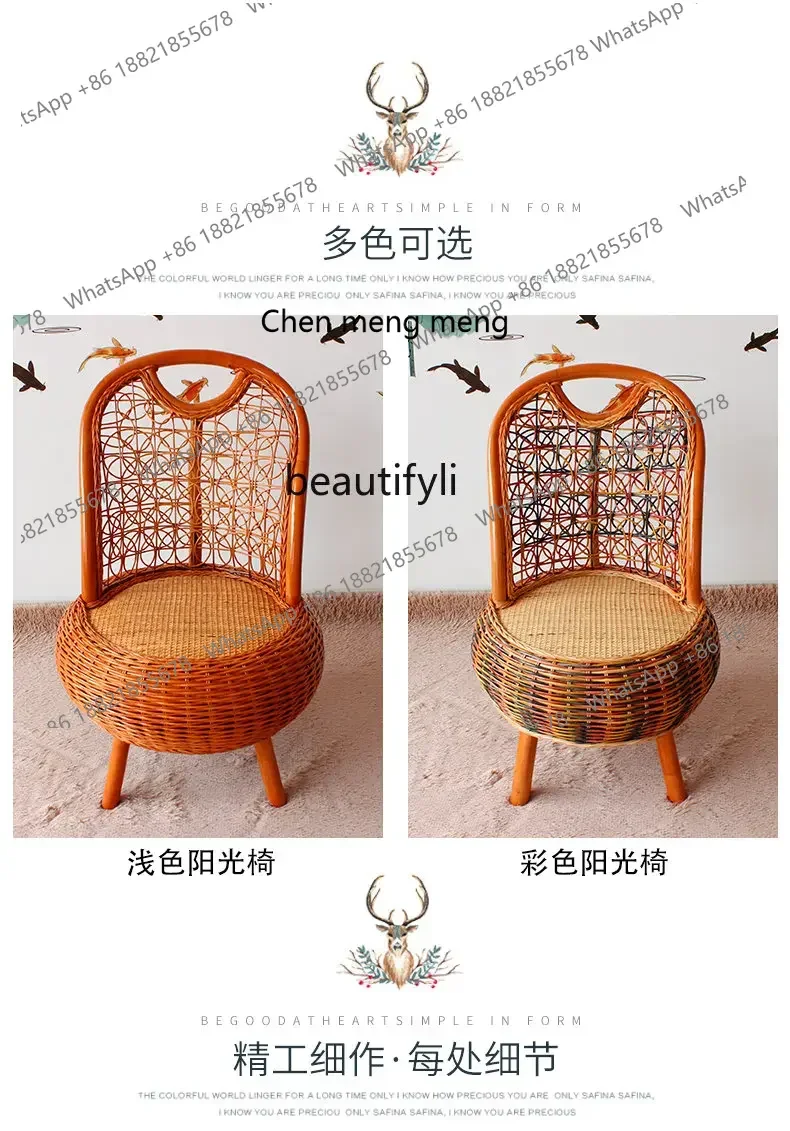 xz1Real Rattan gewebt Freizeitstuhl Balkon kleiner Sitz Sessel Haushalt kleine Bank Hocker Schuhwechselhocker