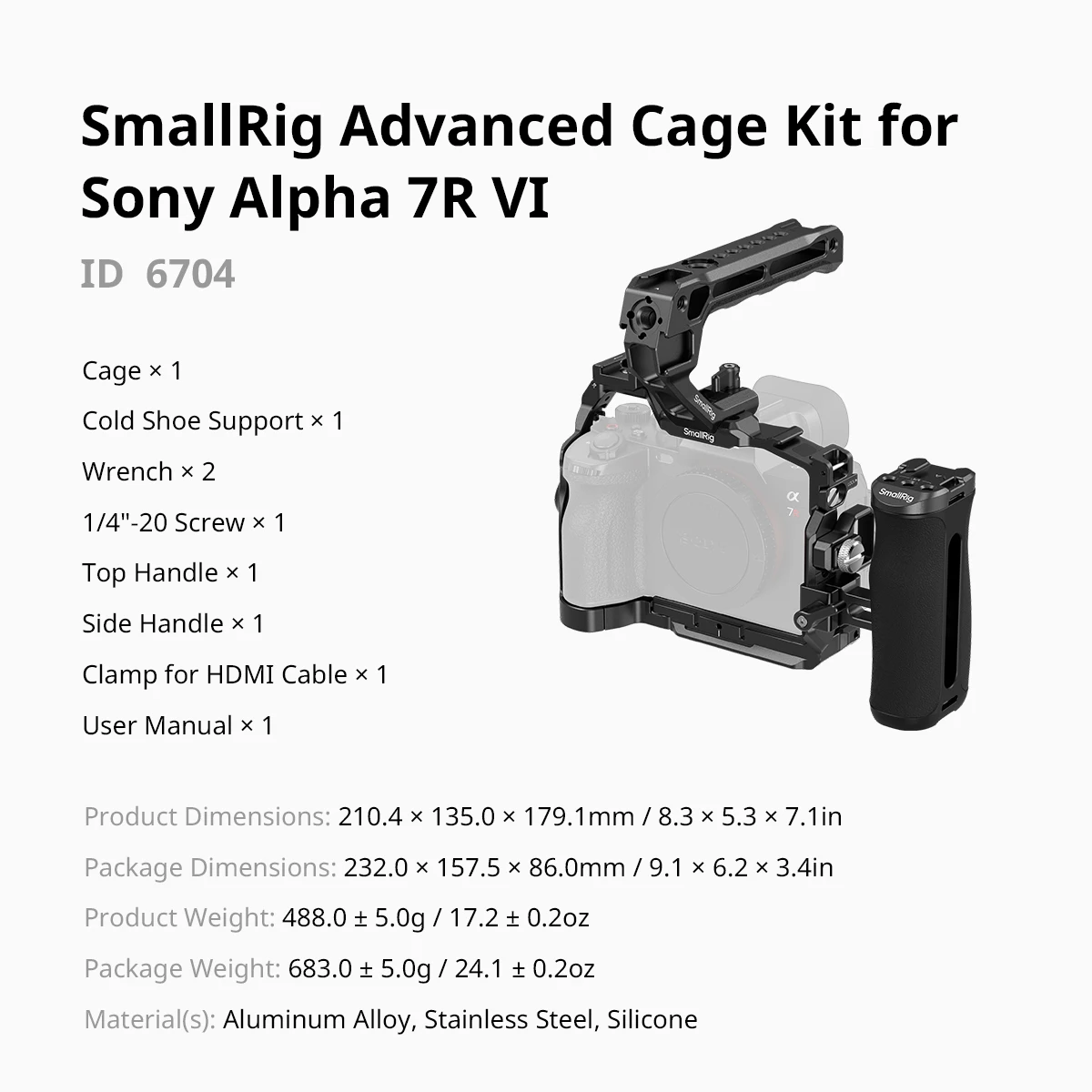 SmallRig A7R VI Basisplaat Montageplaat voor Sony Alpha 7R VI met Arca-Swiss Quick Release Plaat voor Handheld Statief Gimbal -6705