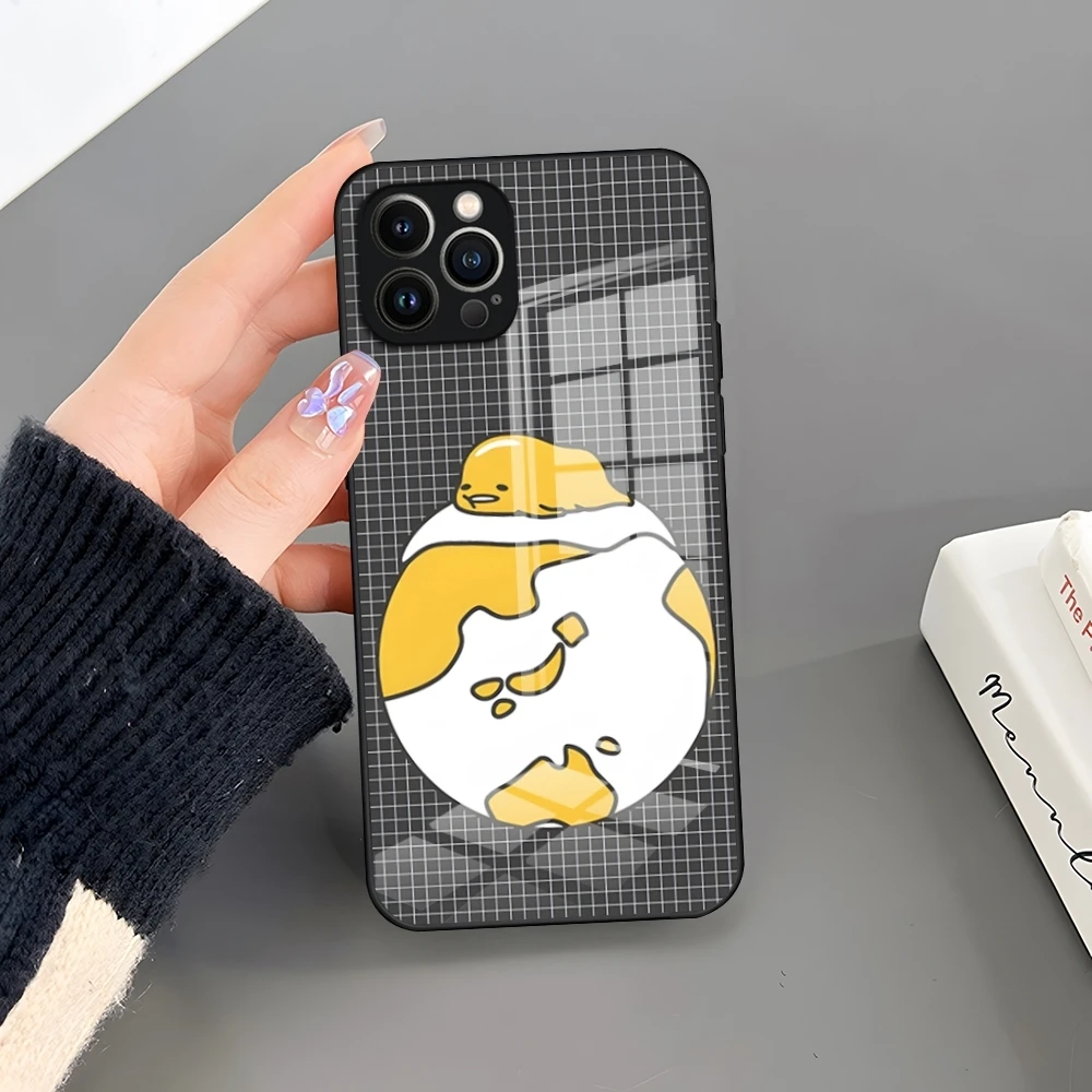 Funny Lazy Egg Gudetama Phone Case Tempered Glass For IPhone 15 Pro Max 14 Pro 13 11 12 16 X XR XS 8 7 Plus SE Back Cover