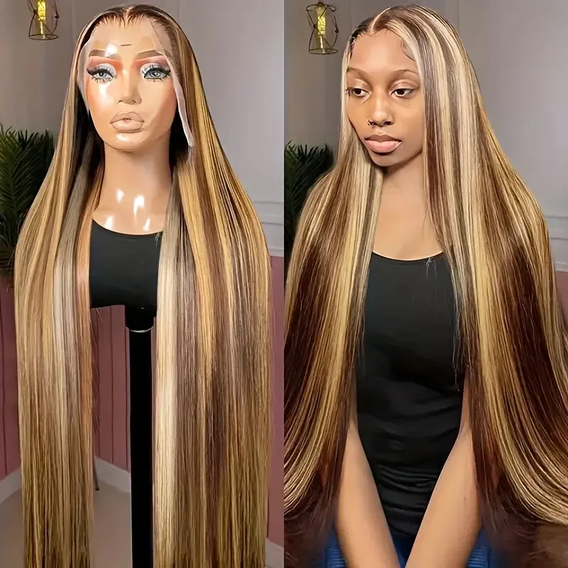 

30 32 Inch 13x4 Straight Highlight Lace Front Human Hair 4/27 Ombre Honey Blonde 13x6 Lace Frontal Wigs Colored Wigs For Women