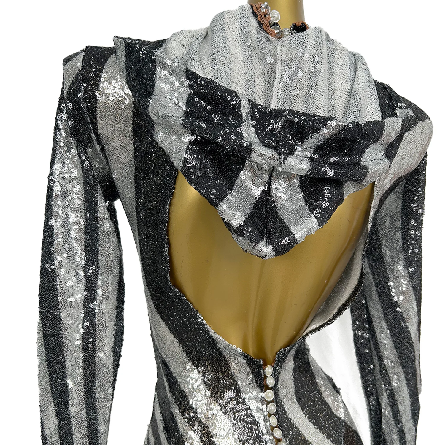 

Halloween Dress-up Sexy Women Hoodies Sequins Long Dress Nightclub Party Long Sleeve Dance Performance Sparkly Costume Xuanwo