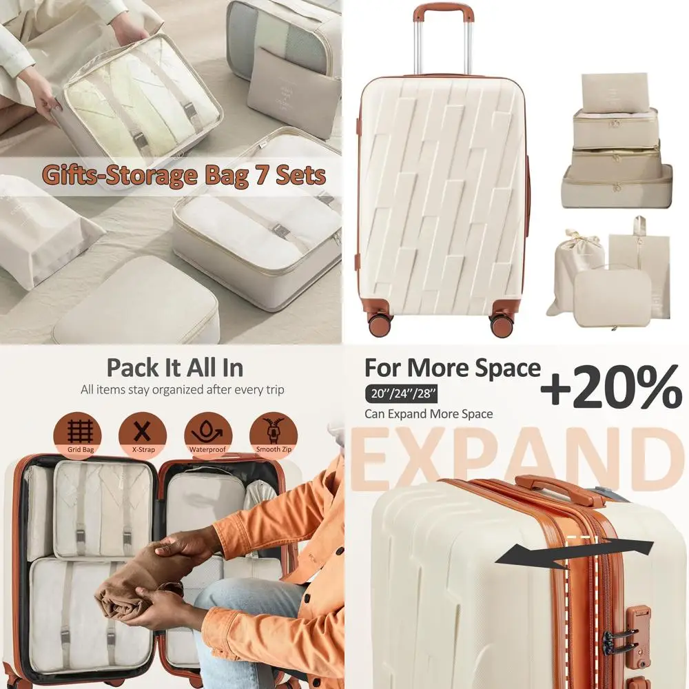 

20 комплектов багажа Spinner: легкие чехлы для ПК + АБС-пластика с замком TSA — ручная кладь, проверенная и сумка для туалетных принадлежностей