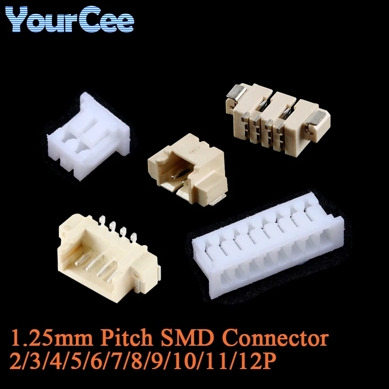 50pcs JST 1.25 Connector 1.25mm Pitch SMD Horizontal Vertical Straight Socket Pin Header Plastic Case 2/3/4/5/6/7/8/9/10/11/12P