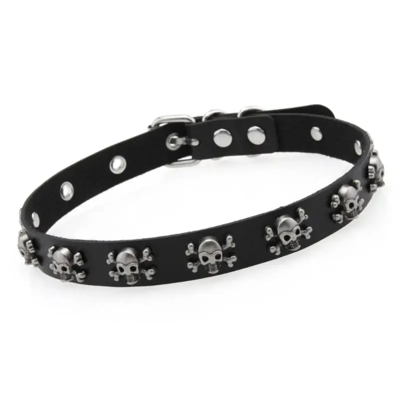 Edgy Skull Design PU Leather Choker Necklace Adjustable Gothic Collar Punk Style Jewelry For Women Men Streetwear