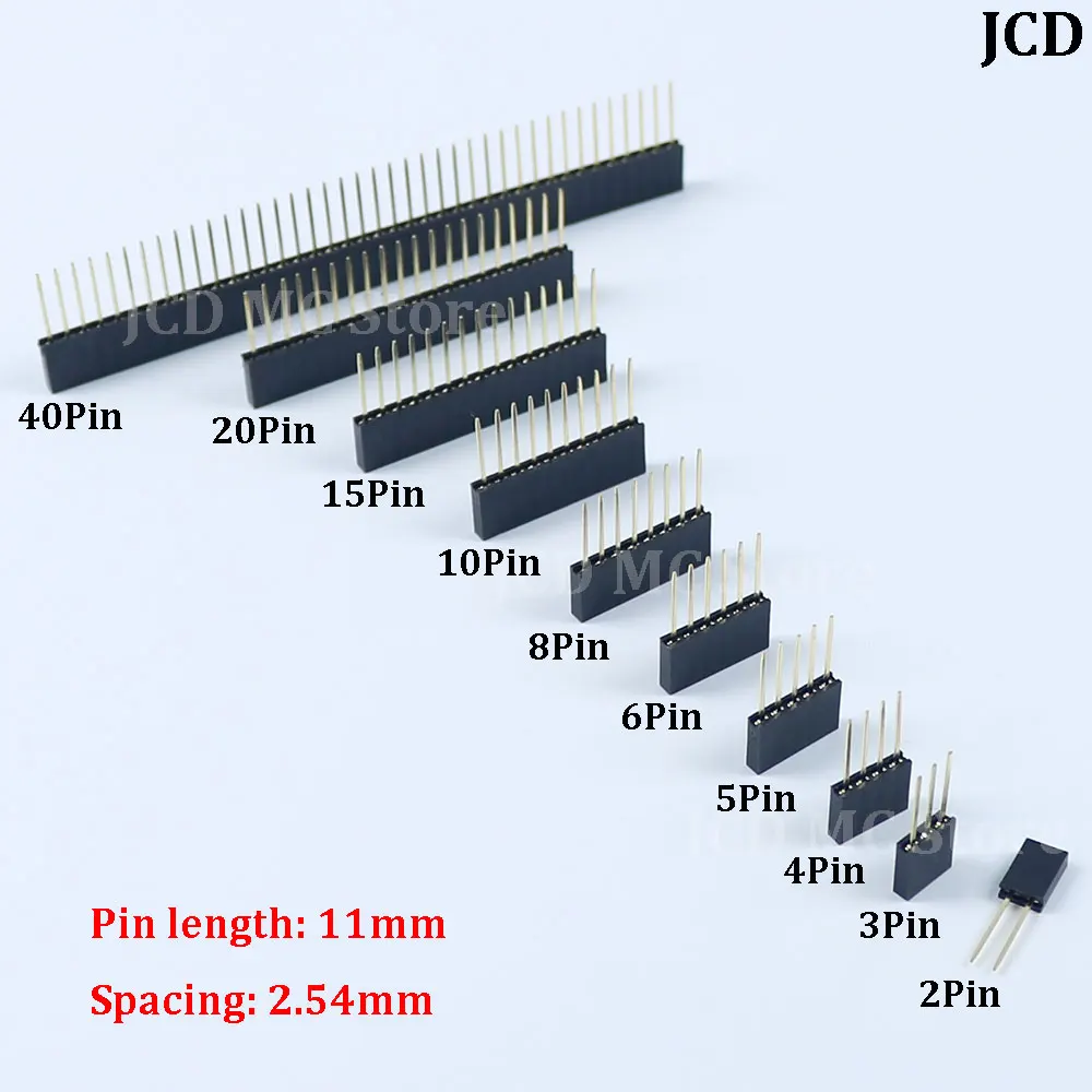 10Pcs Single row straight needle Female Header Socket Pitch 2.54mm 1*2P 3P 4P 5P 6P 8P 10P 15P 20P 40Pin Connector