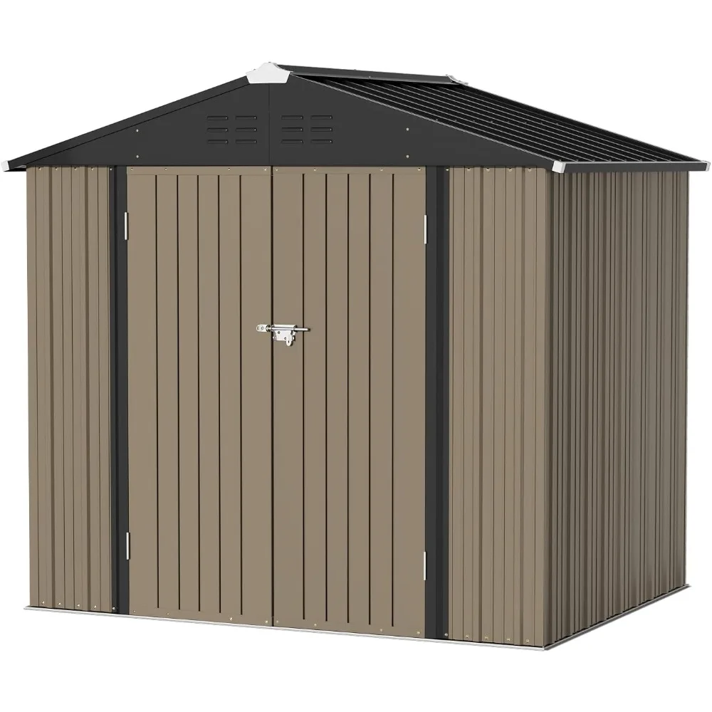 

Metal Outdoor Storage Shed 8FT x 6FT, Steel Utility Tool House with Door & Lock, Storage for Backyard Garden Patio Lawn (8’x 6')