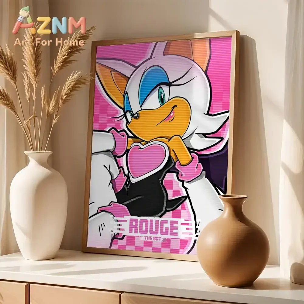 AZNM Sonic The Hedgehog Canvas Painting, Rouge Amy Tails Dr.Eggman Big The Cat Cartoon Print, Anime Wall Art Poster, Unframed Ca