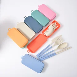 4Pcs Portable Tableware Set Wheat Straw Dinnerware Detachable Cutlery Travel Tableware Picnic Cutlery Set