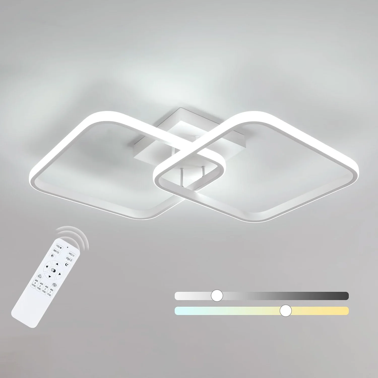 Plafonnier LED à intensité variable 50W, plafonnier télécommandé 3000K-6500K plafonnier carré moderne pour chambre salon