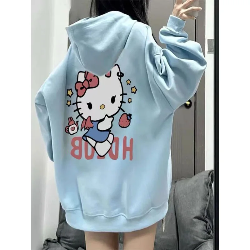 Sanurgente-Pull polyvalent à manches longues Hello Kitty pour femme, sweat à capuche décontracté, pull ample, mignon, automne, nouveau