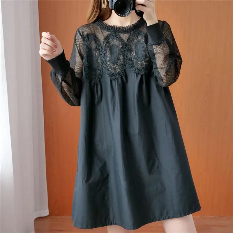 Elegant Solid Color Spliced Pockets Gauze Ruffles Lace Blouse Women\'s Clothing 2022 Autumn New Casual Pullovers Loose Chic Shirt