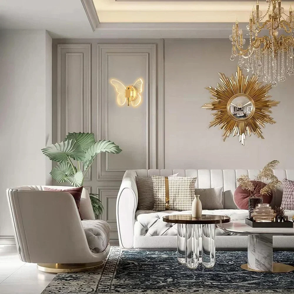 

Tricolor Wired Wall Lamp Butterfly LED Wall Lamp Interior Modern Metal Acrylic 110V-220V Adjustment Bedside Wall Light Sconces