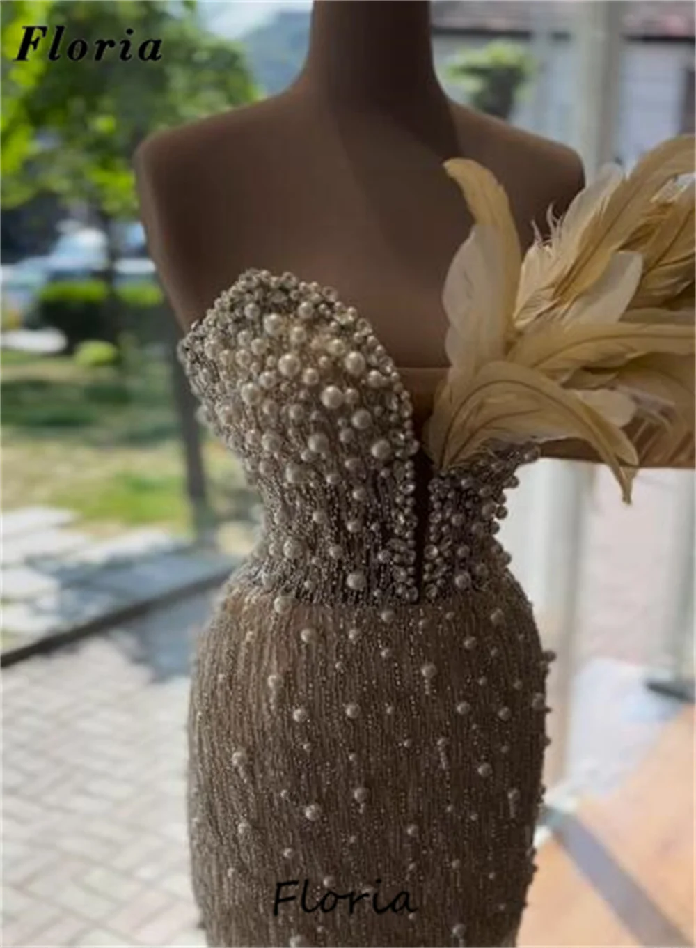 Robes De Soiree Champagne Mermaid Prom Dress Custom Made Feathers Women Evening Dresses 2024 African Pearls Wedding Party Gowns