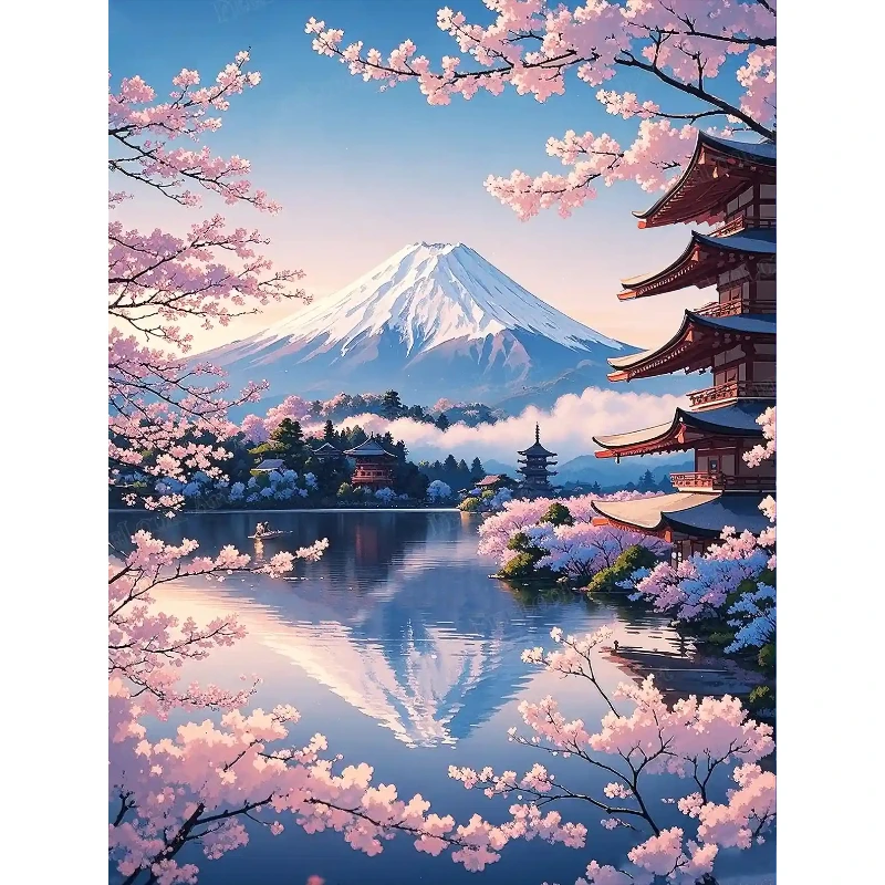 500 1000 1200 2000pcs Jigsaw Puzzle Mount Fuji With Blooming Cherry Blossoms And Lake Reflections For Adults Spring Lovers Gift