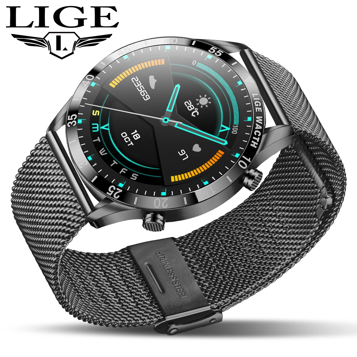 

LIGE 1,39-дюймовый экран, умные часы для мужчин, тренировка дыхания, фитнес-трекер, IP67, умные часы, мониторинг сна для Android iOS