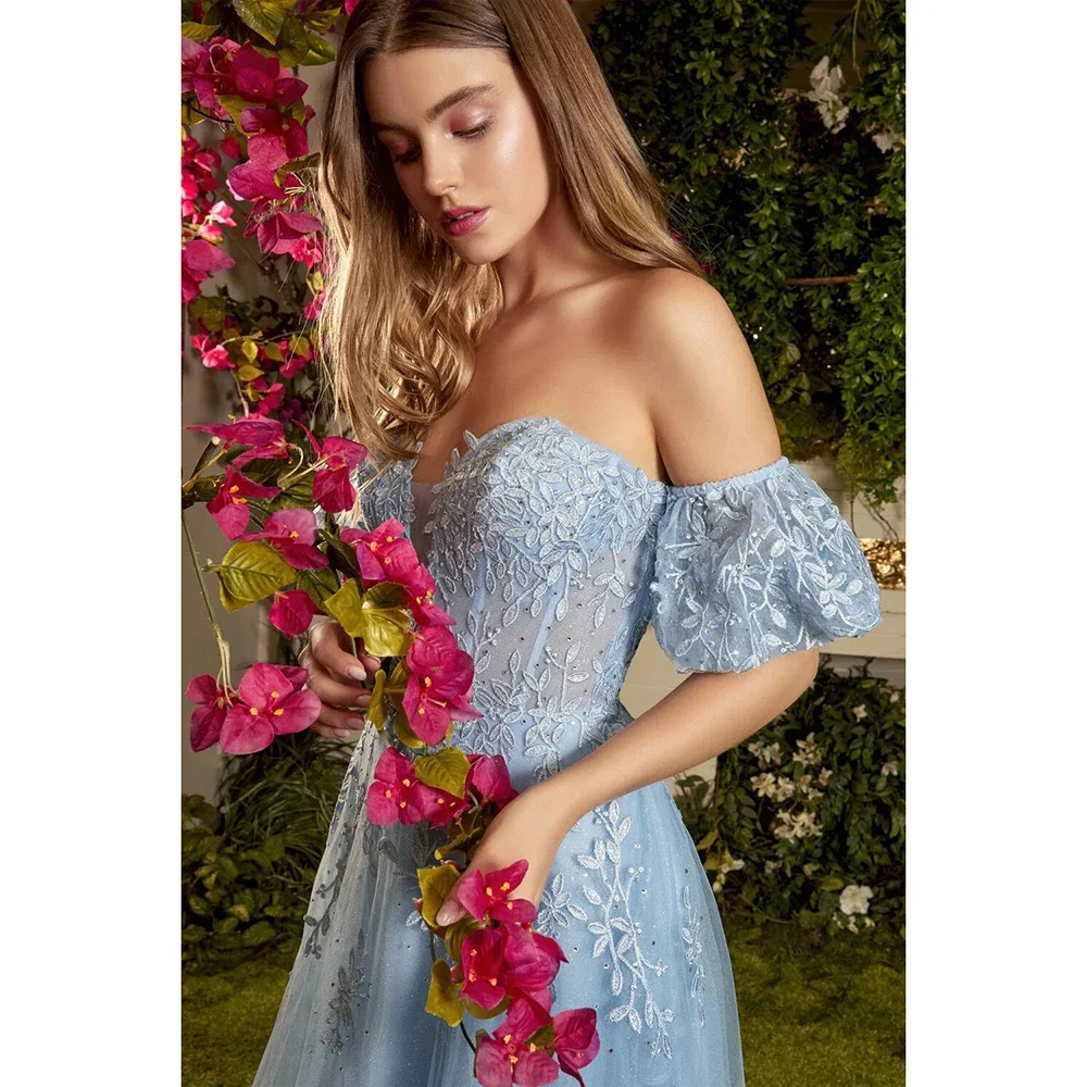 أنيقة الدانتيل يزين فساتين حفلة موسيقية أزياء قبالة الكتف الأزهار حزب أثواب الطابق طول ألف خط فساتين السهرة النسائية