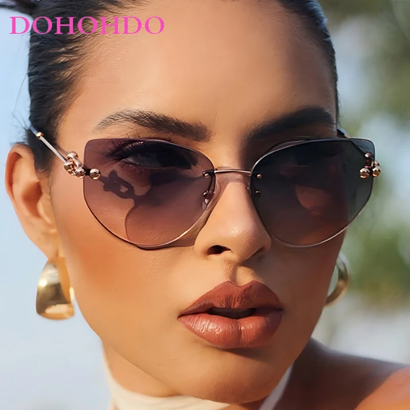 2026 Fashion Rimless Cat Eye's Polygonal Women Sunglasses New Luxury Designer Men Sunglass Outdoor Travel Shade Eyewear UV400